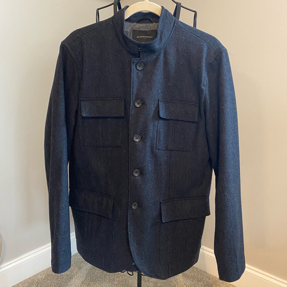 Banana Republic navy blue wool military style button up jacket | unisex | small